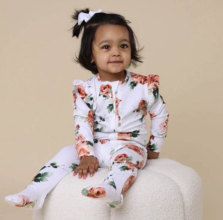 Rosebud Organic Snuggle Sleepsuit Zip Footie with Frill