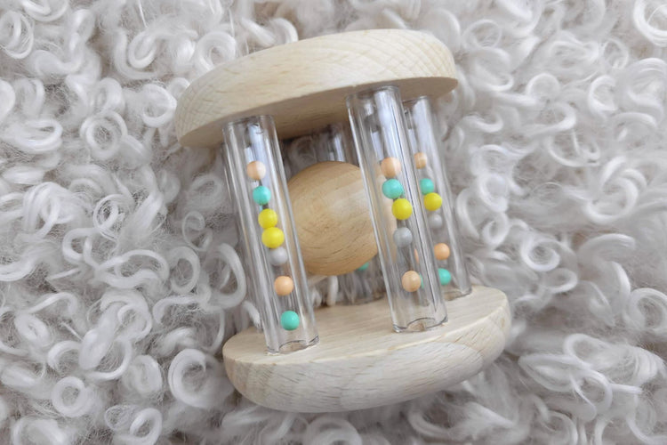 Wooden Rainbow Rattle With Rainbow Bead