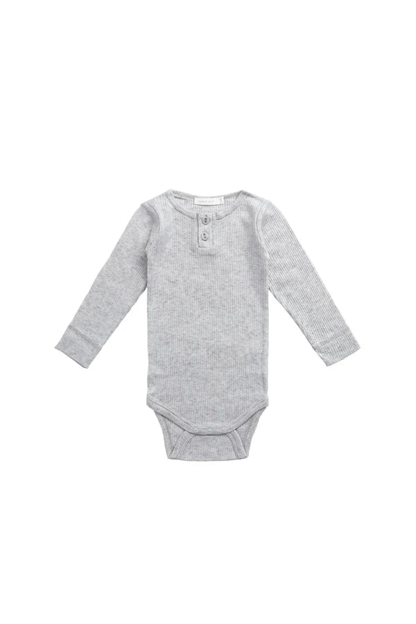 Organic Cotton Modal Long Sleeve Bodysuit - Light Grey Marle