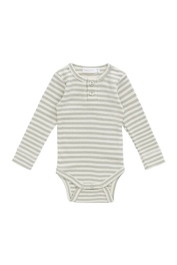Organic Cotton Modal Long Sleeve Bodysuit - Slim Stripe Raindance/Cloud