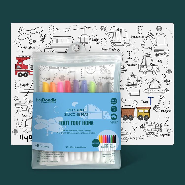 Toot Toot Honk Reusable Silicone Colouring Mat
