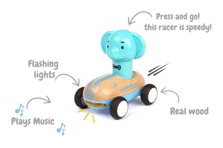 Wooden Press Go Racer Elephant With Sound And Light