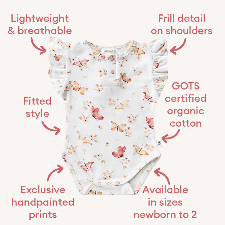 Butterfly Short Sleeve Organic Bodysuit with Frill