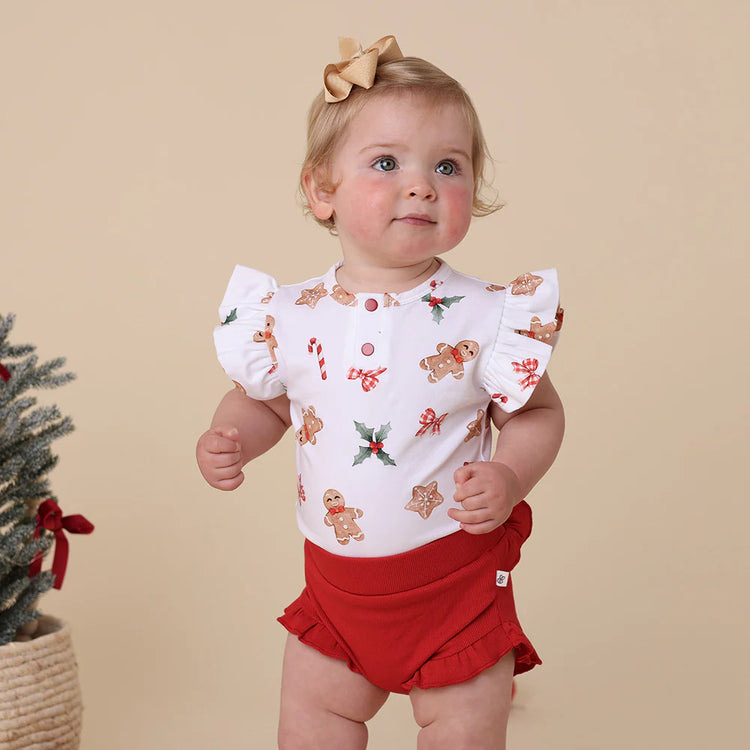 Gingerbread Short Sleeve Organic Bodysuit with Frill