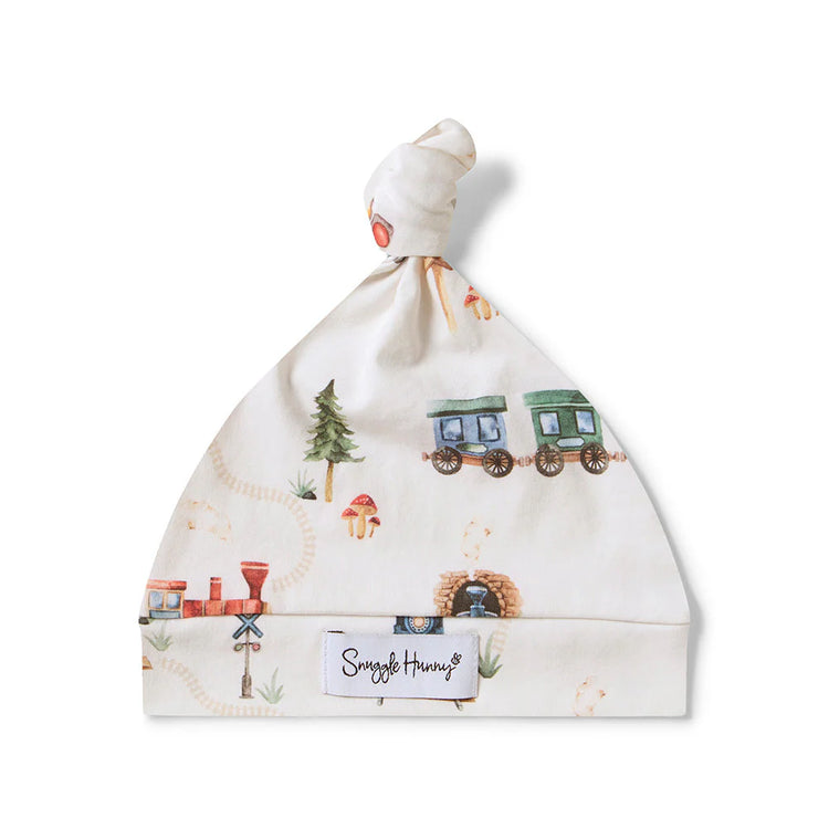 Trains Organic Knotted Beanie
