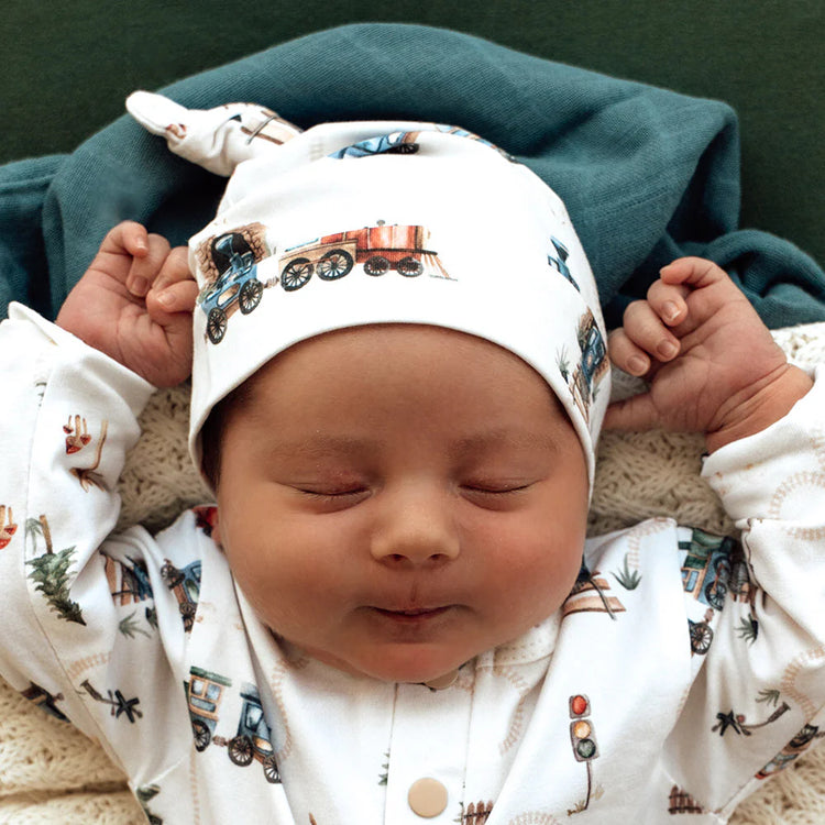 Trains Organic Knotted Beanie