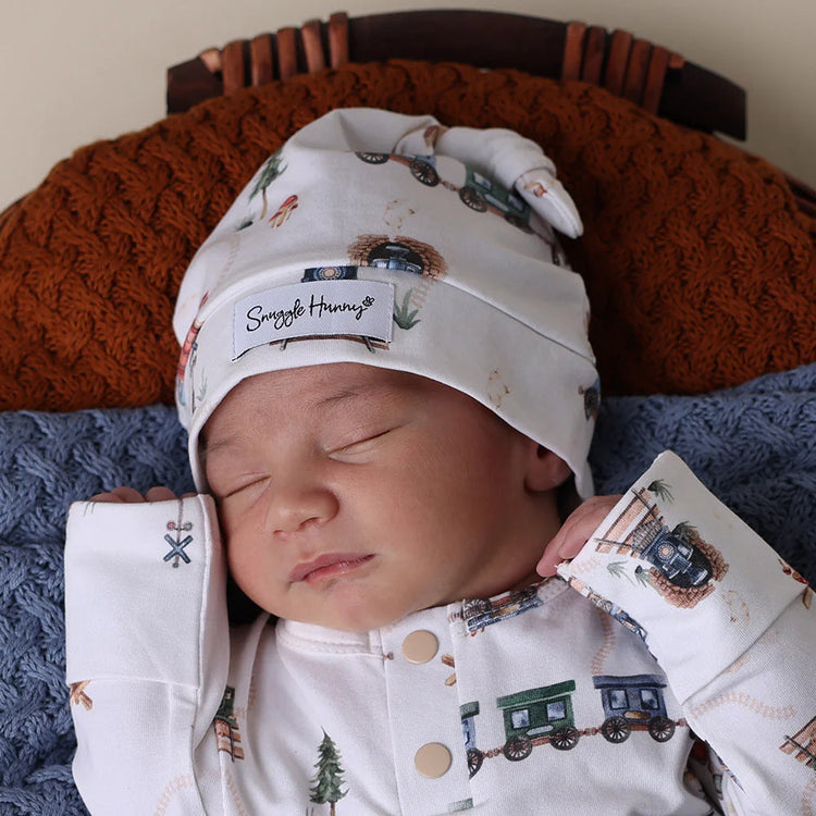 Trains Organic Knotted Beanie