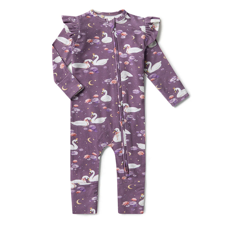 Midnight Swan Organic Snugglesuit Convertible Romper with Frill