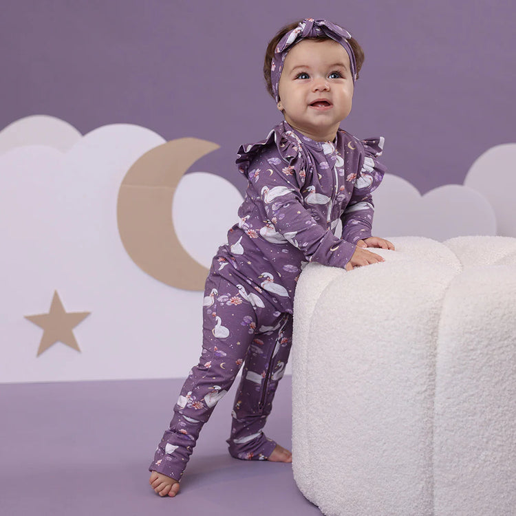 Midnight Swan Organic Snugglesuit Convertible Romper with Frill
