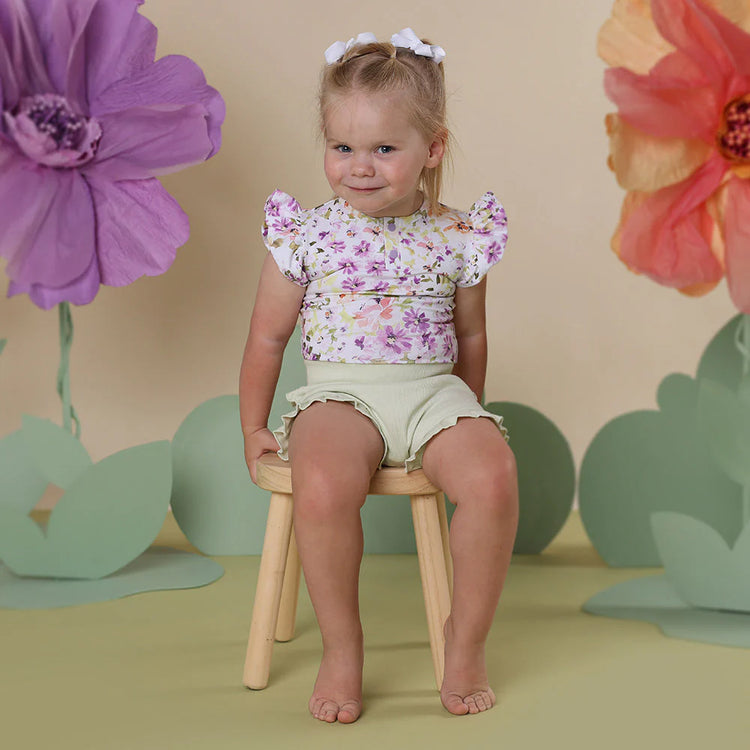 Isla Short Sleeve Organic Bodysuit with Frill