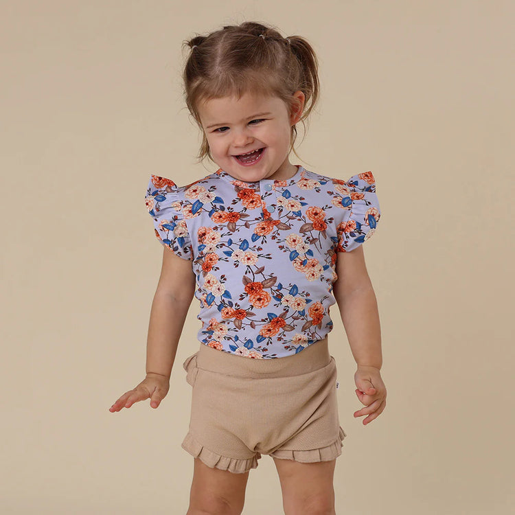 Vintage Blossom Short Sleeve Organic Bodysuit with Frill