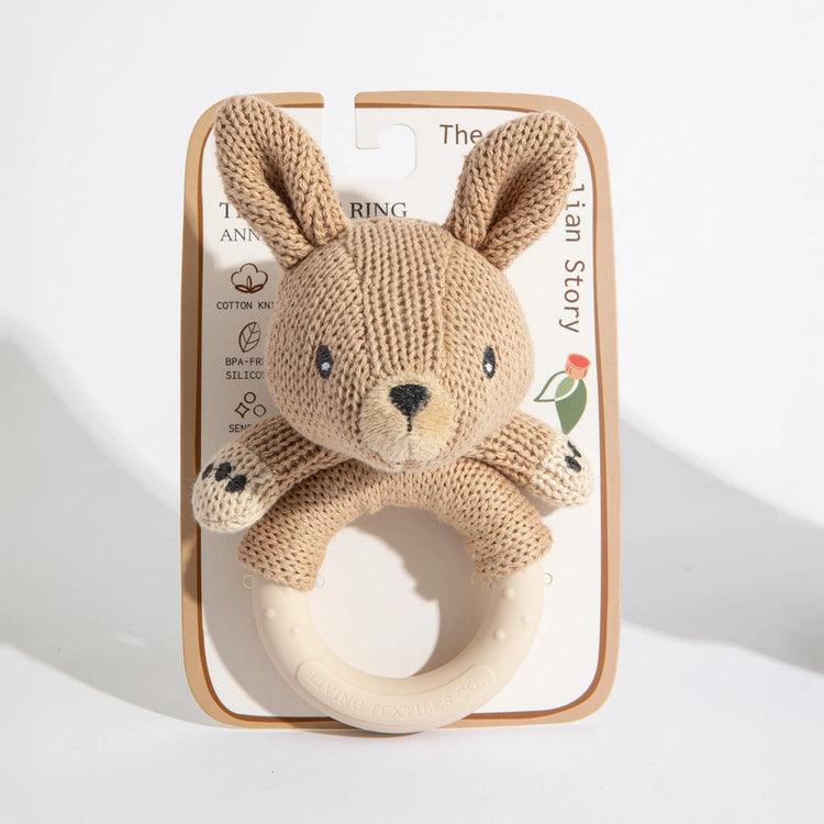 Knitted/Silicone Ring Rattle - Kangaroo