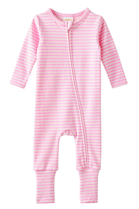 Tickled Pink Stripe Zip Romper