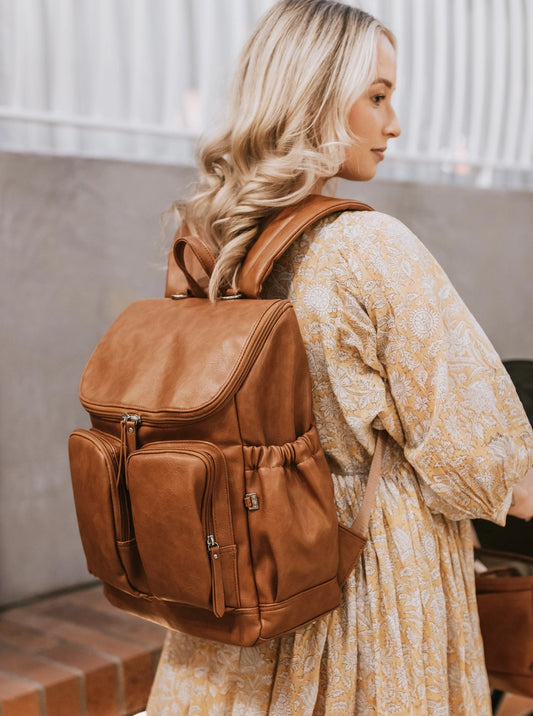 Signature Nappy Backpack - Tan Vegan Leather