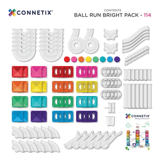 Ball Run Bright Pack 114 pc - Connetix Tiles