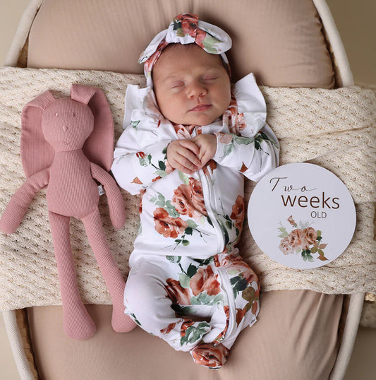 Rosebud Organic Snuggle Sleepsuit Zip Footie with Frill