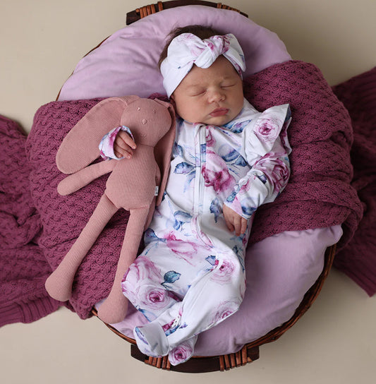 Lilac Skies Organic Snuggle Sleepsuit Zip Footie with Frill