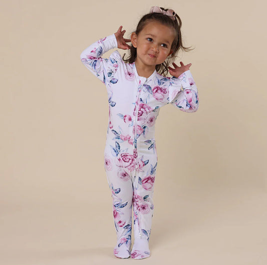 Lilac Skies Organic Snuggle Sleepsuit Zip Footie with Frill