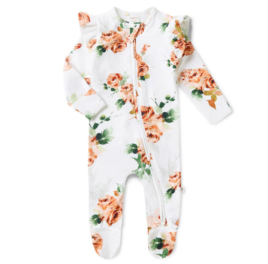 Rosebud Organic Snuggle Sleepsuit Zip Footie with Frill