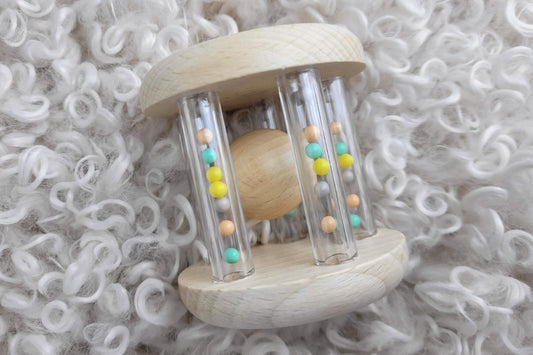 Wooden Rainbow Rattle With Rainbow Bead
