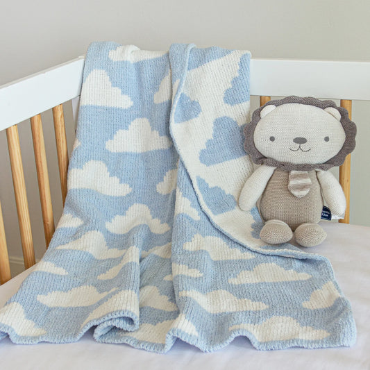 Living Textiles Chenille Baby Blanket Blue Clouds