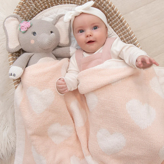 Living Textiles Chenille Baby Blanket Pink Hearts
