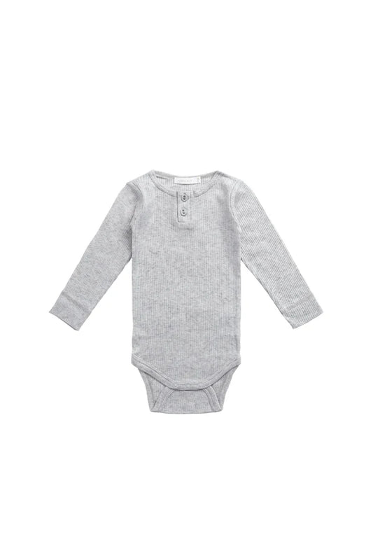 Organic Cotton Modal Long Sleeve Bodysuit - Light Grey Marle