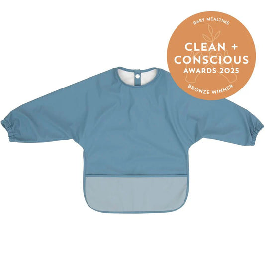 Recycled Long Sleeve Smock Bib - Blue