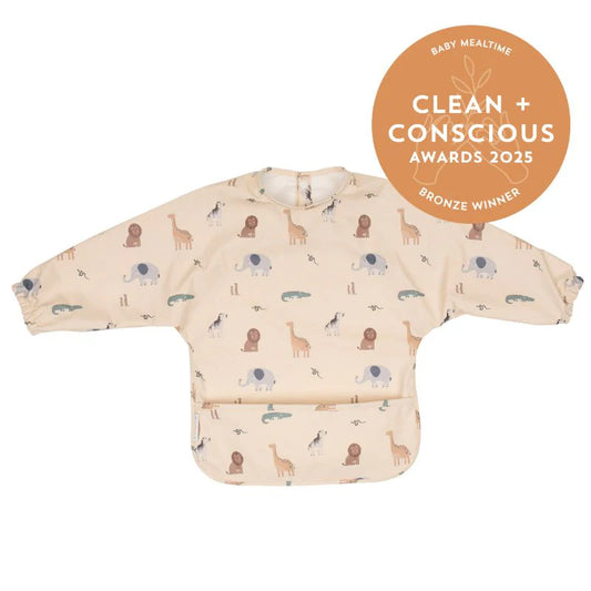 Recycled Long Sleeve Smock Bib - Wild Animals