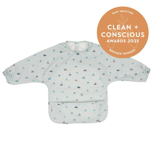 Recycled Long Sleeve Smock Bib - Sail Boats
