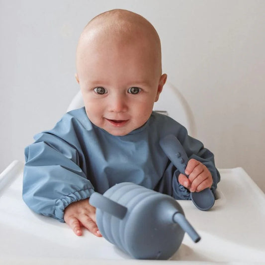Recycled Long Sleeve Smock Bib - Blue