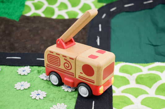 Wooden Friction Truck Fire Engine With Sound And Light