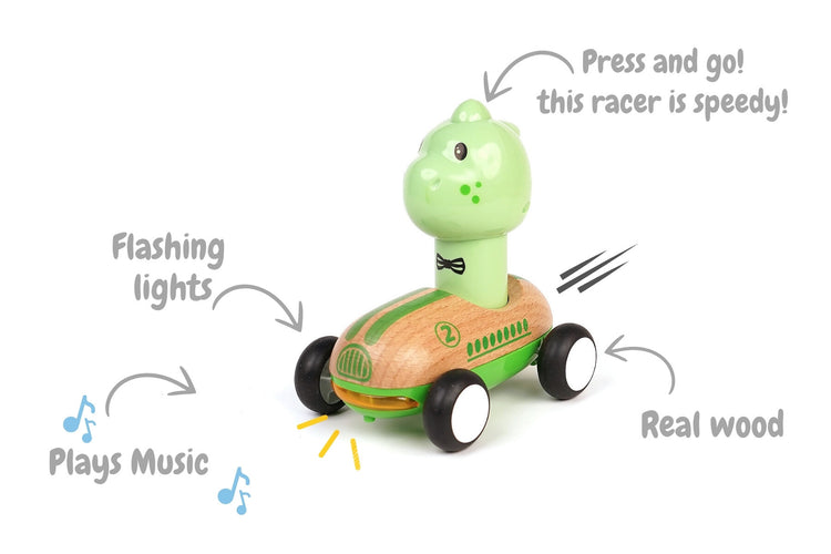 Wooden Press Go Racer Dinosaur With Sound And Light