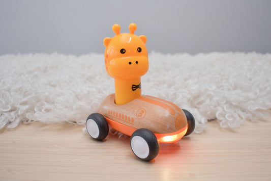 Wooden Press Go Racer Giraffe With Sound And Light