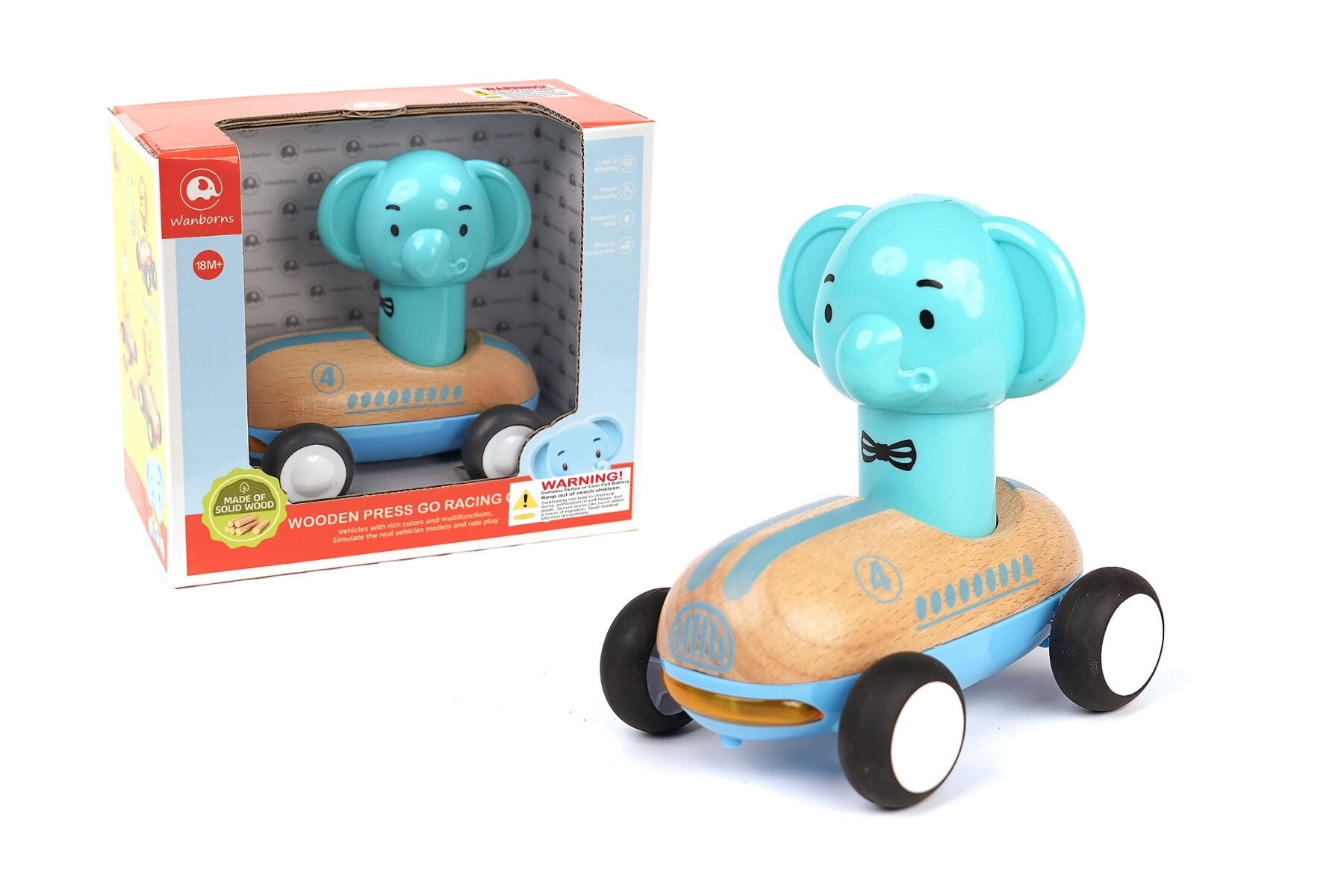 Wooden Press Go Racer Elephant With Sound And Light – Little Sunshine Kids