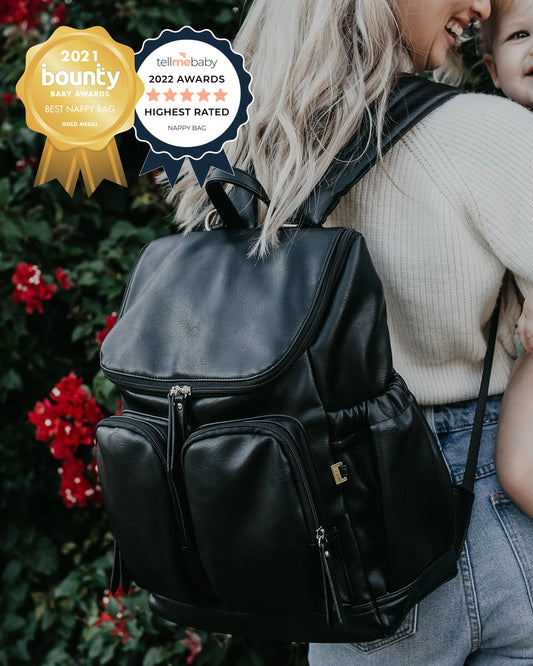 Signature Nappy Backpack - Black Vegan Leather