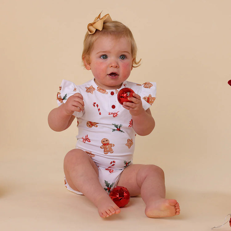 Gingerbread Short Sleeve Organic Bodysuit with Frill