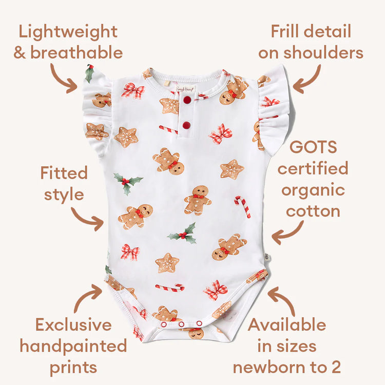 Gingerbread Short Sleeve Organic Bodysuit with Frill