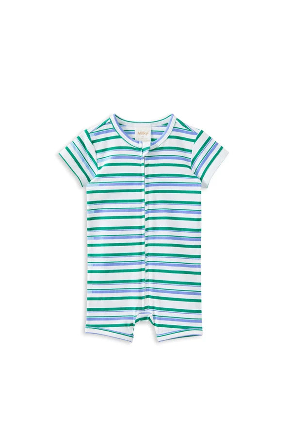Green Stripe Zip Romper