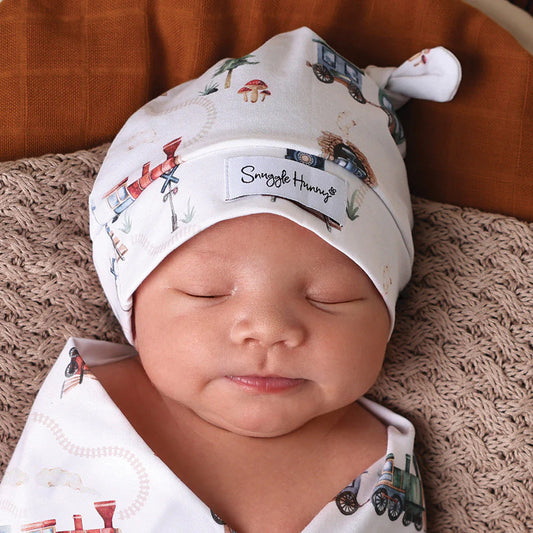 Trains Organic Knotted Beanie