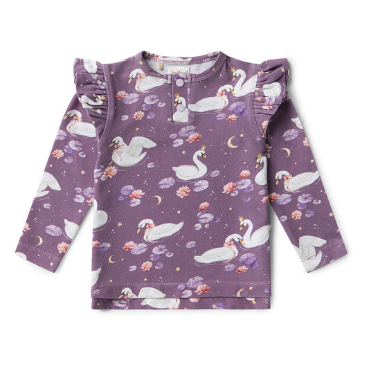 Midnight Swan Organic Long Sleeve Top with Frill