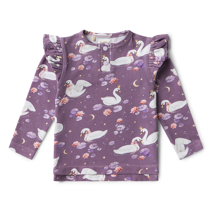 Midnight Swan Organic Long Sleeve Top with Frill
