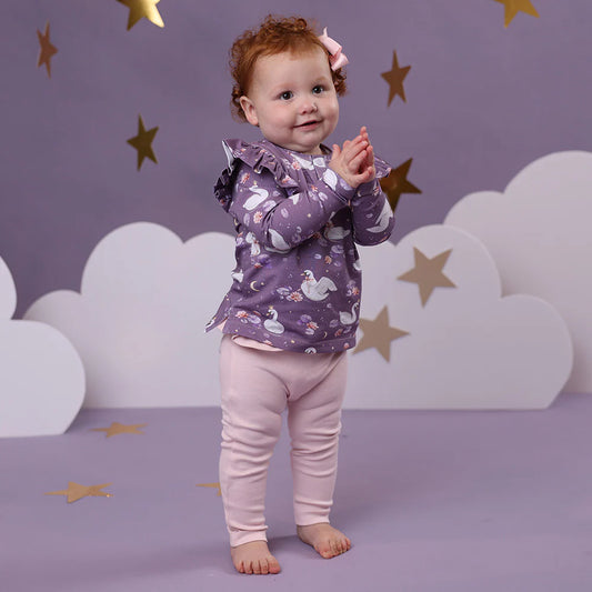 Midnight Swan Organic Long Sleeve Top with Frill