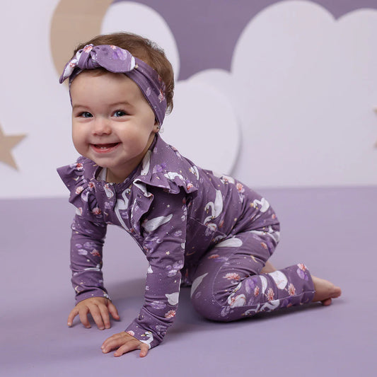 Midnight Swan Organic Snugglesuit Convertible Romper with Frill