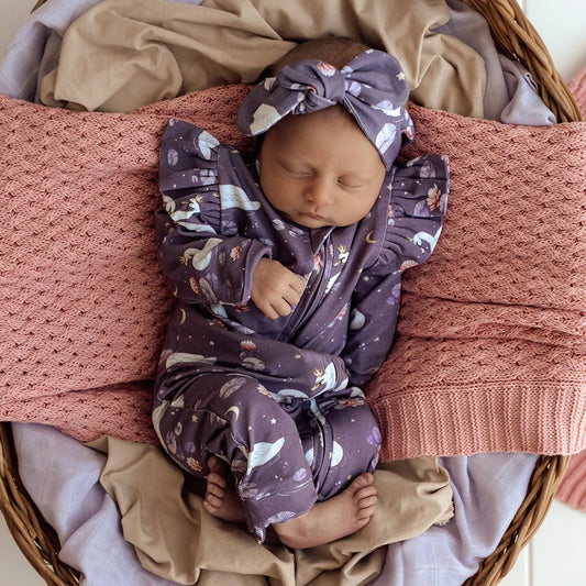 Midnight Swan Organic Snugglesuit Convertible Romper with Frill