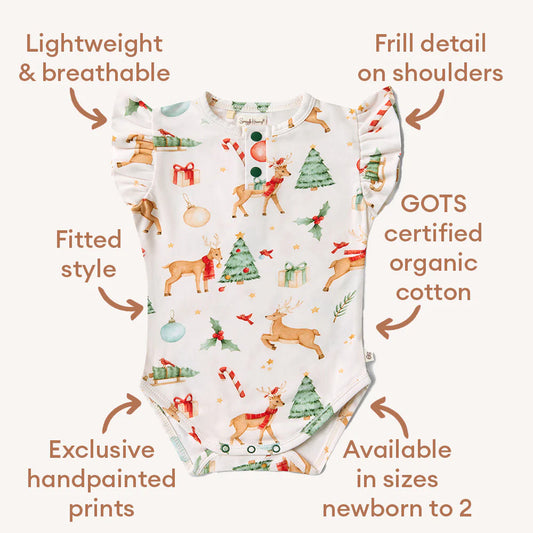 Prancer & Friends Short Sleeve Organic Bodysuit with Frill