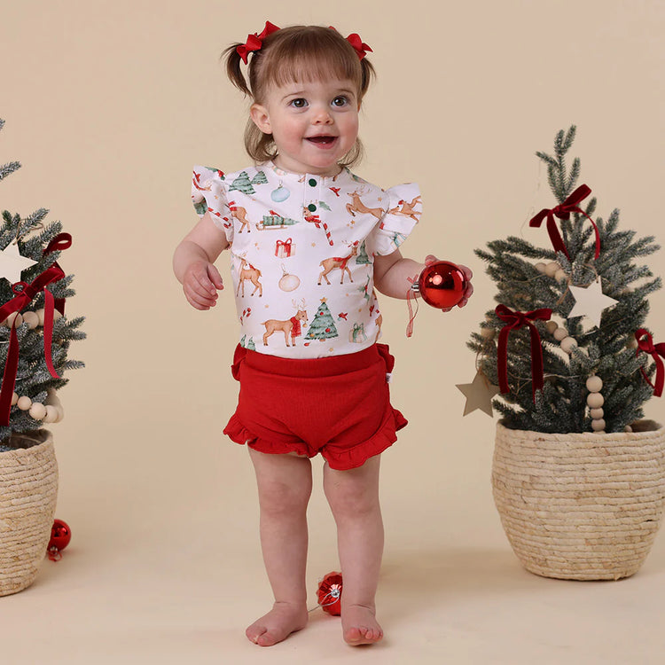 Prancer & Friends Short Sleeve Organic Bodysuit with Frill