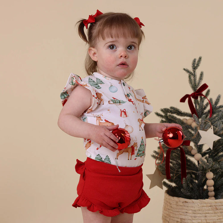 Prancer & Friends Short Sleeve Organic Bodysuit with Frill