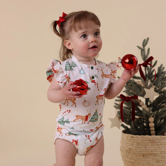 Prancer & Friends Short Sleeve Organic Bodysuit with Frill