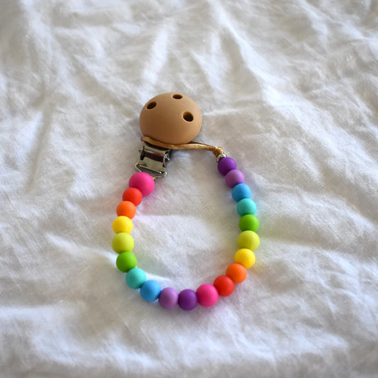 Silicone Dummy Clip - Bright Rainbow | Safety Certified